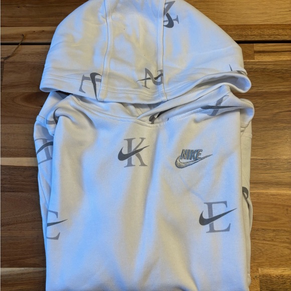 Nike Club White Hoodie with Gray and White Logos Youth Large - Picture 1 of 8